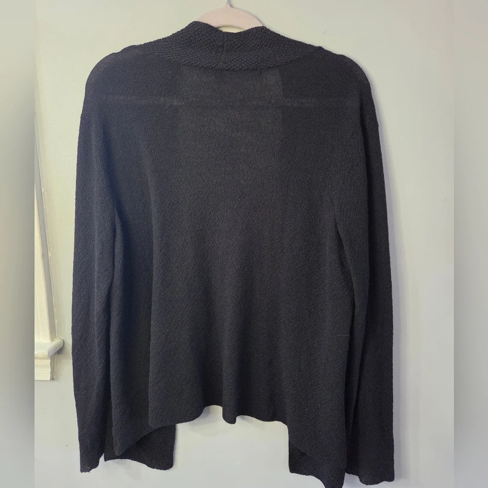 Eileen Fisher 100% Wool Black Open Front Cardigan Minimalist Classic *Flaw Large - Picture 9 of 9